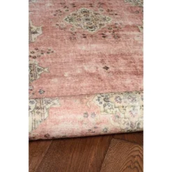 2'x8' Washable Blanton Rug Pink/Ivory - Linon: Rubber Backed, Stain-Resistant, Low Pile, Traditional Medallion Design -Bedding Discounts GUEST ec0718b5 3810 49d0 8036 b62573a8fcdc
