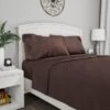 Hastings Home Twin Size Brushed Microfiber 3 Piece Embossed Checkered Bed Sheet And Linen Set With Stain Resistant Fitted And Flat Sheets - Brown