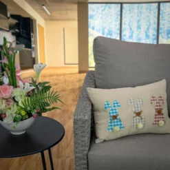 National Tree Company Plaid Bunnies Decorative Pillow, Beige, Easter Collection, 18 Inches