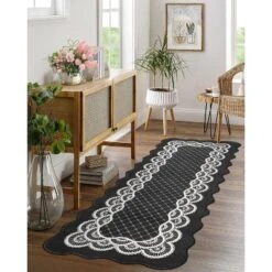 Washable Scalloped Area Rugs Modern Bordered Floor Mat