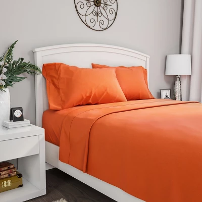 Hastings Home Queen Size Brushed Microfiber 4 Piece Bed Sheet And Linen Set With Stain Resistant Fitted And Flat Sheets - Orange 1 Hastings Home Queen Size Brushed Microfiber 4 Piece Bed Sheet And Linen Set With Stain Resistant Fitted And Flat Sheets - Orange