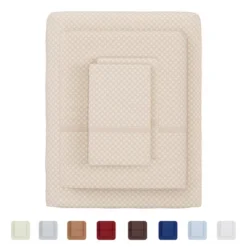 Brushed Microfiber Sheet Set- 4 Piece- Embossed Checkered Bed Linens-Deep Pocket Fitted & Flat Sheets, 2 Pillowcases By Lavish Home (Queen, Champagne) -Bedding Discounts GUEST f1ffa193 d51a 4dd9 b8e1 855fa9b3cf89