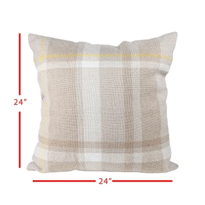 Taupe With Yellow Plaid 24X24 Hand Woven Filled Outdoor Pillow - Foreside Home & Garden 4 Taupe With Yellow Plaid 24X24 Hand Woven Filled Outdoor Pillow - Foreside Home & Garden - Image 4