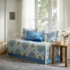 6Pcs Daybed Cover Set Quilted Reversible Medallion Print With Embroidery And Striped Reverses Polyester Cotton Blend