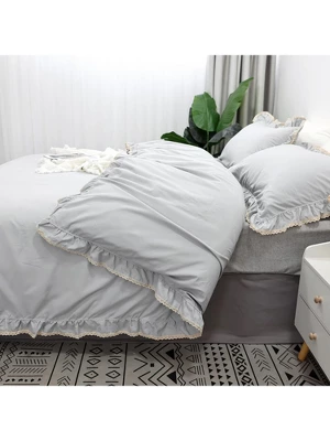 ZHH Lace Preppy Ruffled Duvet Cover Twin Size Set With 1 Duvet Cover And 2 Pillow Shams - Twin, Grey 3 ZHH Lace Preppy Ruffled Duvet Cover Twin Size Set With 1 Duvet Cover And 2 Pillow Shams - Twin, Grey - Image 3
