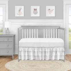 Sweet Jojo Designs Boy, Girl, Gender Neutral 3 Tiered Ruffle Crib Bed Skirt Harper White