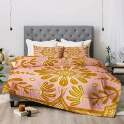 Sewzinski Boho Florals Comforter Set Pink/Yellow/White - Deny Designs -Bedding Discounts GUEST ff9911d1 4bd5 4ad0 ad45 ba7146e863e6